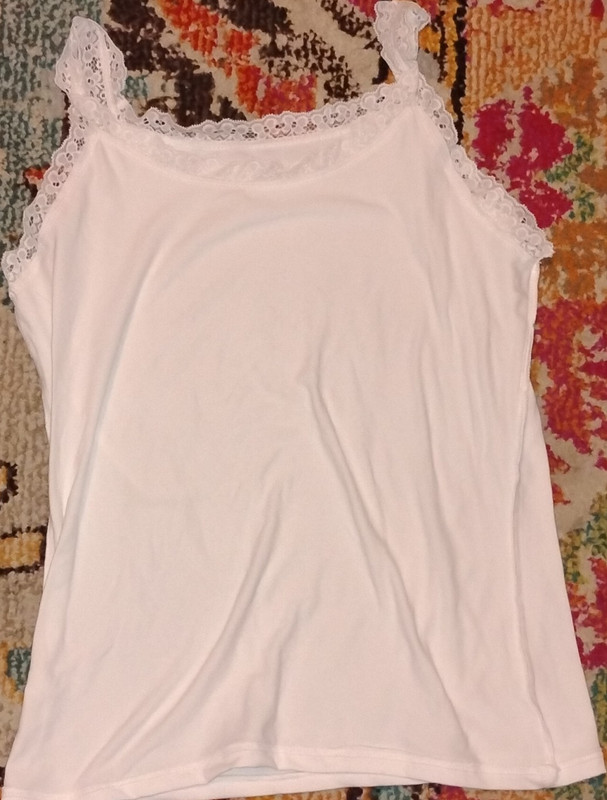 Unknown Factory Women’s White Solid Lace Strap Camisole Tank Top XL Nylon