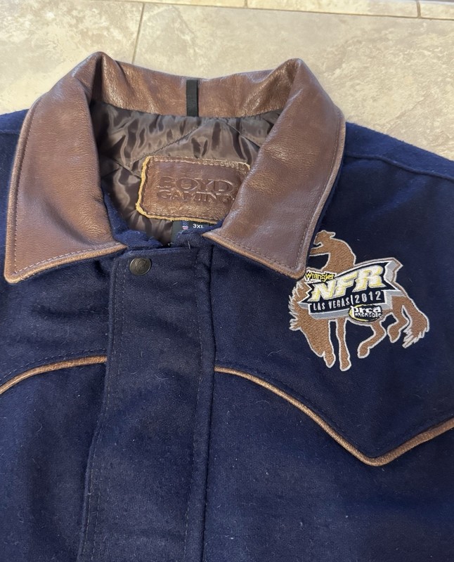 Mens 3XL NFR Vest Wrangler Boyd Gaming Las Vegas Western Vest Wool Leather Rodeo gallery