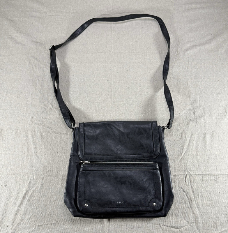 Relic Black Crossbody Bag Flap Snap & Zip Closure Front Zip Pocket