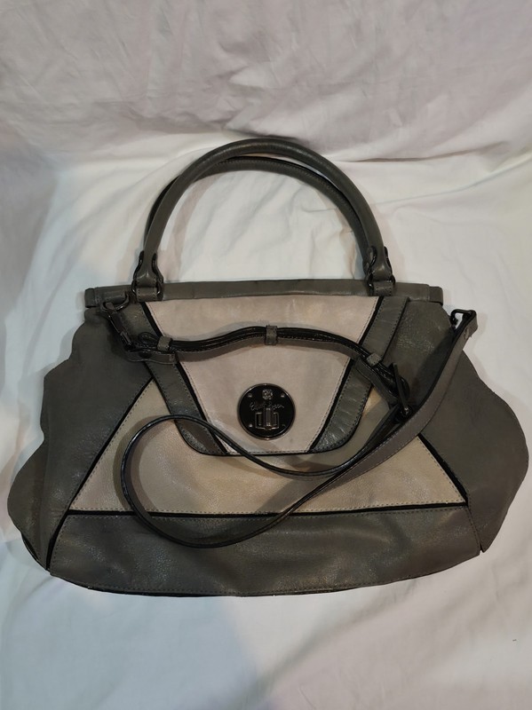 Elliott Lucca Leather Large handbag Double Top handles Gray Beige Mix