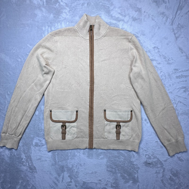 Lauren Ralph Lauren Cardigan Sweater Mens XL Palomino Sand Knit Stretch Full Zip