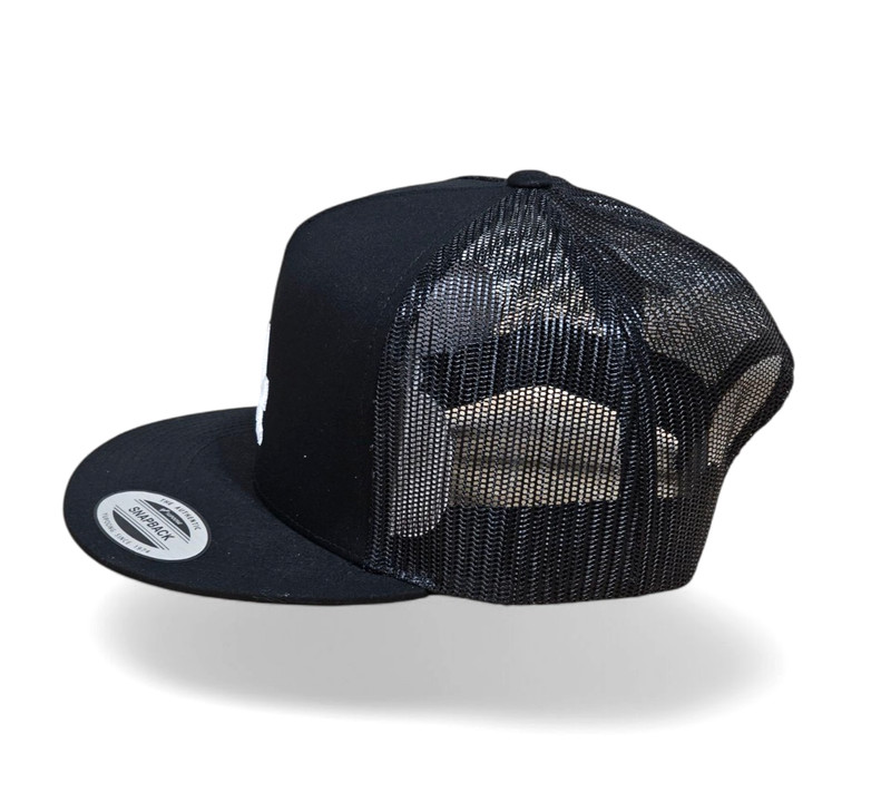 3D LA WHITE Embroidered BLACK & BLACK Flat Bill Snapback Yupoong Trucker Hat NEW gallery