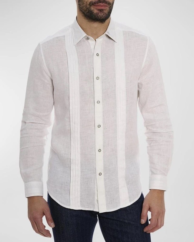 NWT $238 Robert Graham BARADERO White Linen Button-up Dress Shirt Size Large
