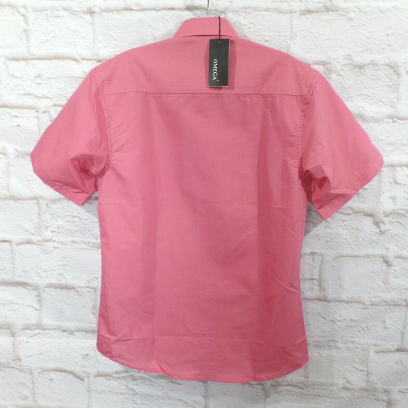 Omega Italy Mens Pink Button Up Dress Shirt Short Sleeves Size Small gallery