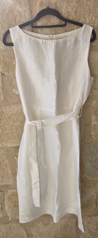 M&S Autograph White Linen Blend Sleeveless Boat Neck Belted Midi Dress