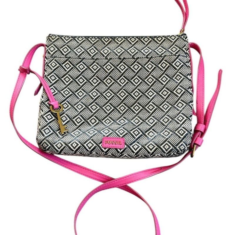 Fossil Jenna Large Geometric Crossbody Bag Pink Handle Key