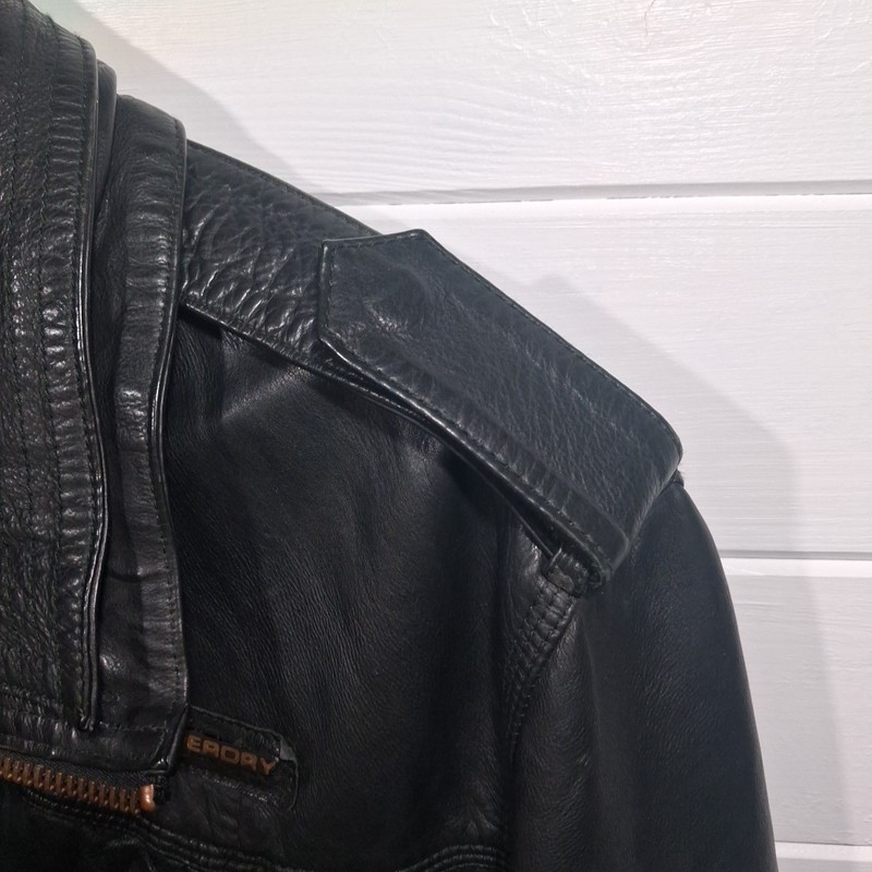Vintage Men's Superdry Ryan Black Leather Jacket UK Size XXL Excellent Condition gallery