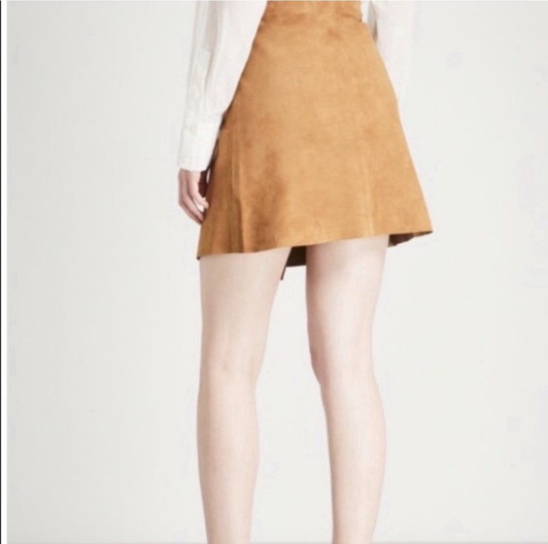 Theory Double Face Suede Buckle Wrap Skirt 0 Khaki Brown 100% Lamb Leather $995 gallery