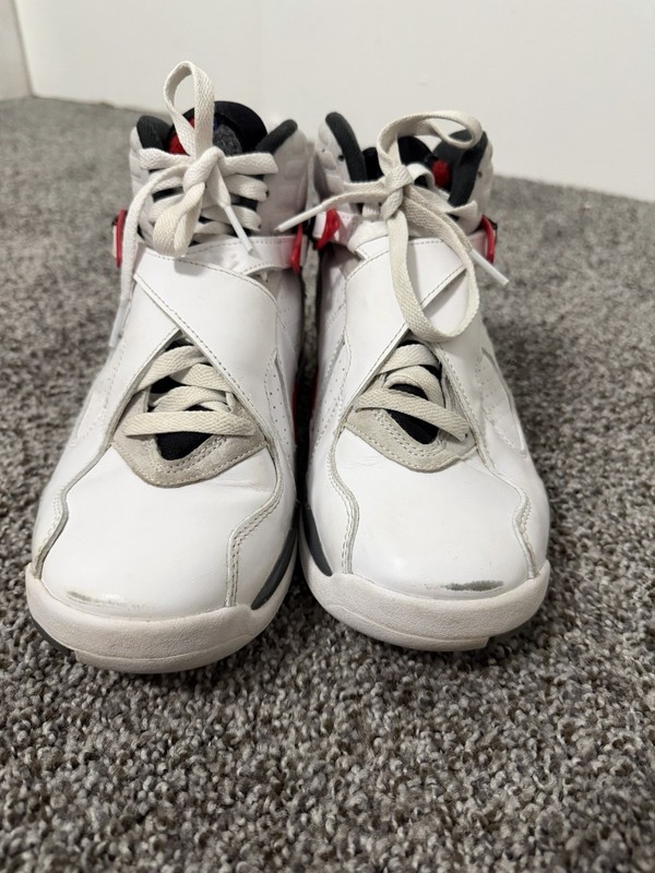 Jordan Air Jordan 8 Retro Youth 7Y High Top Leather Sneakers White/Black/Red