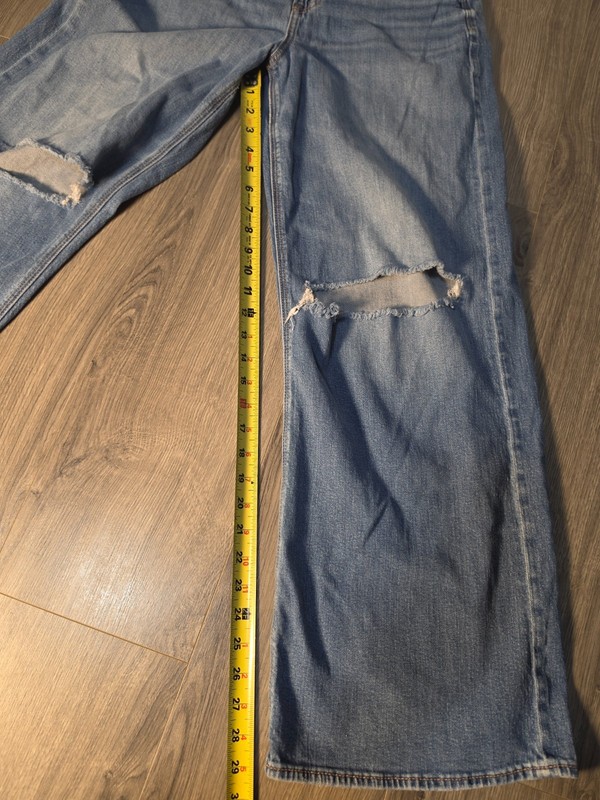 American Eagle Super High Rise Baggy Wide Leg Jeans Womens 10 Blue Distressed gallery