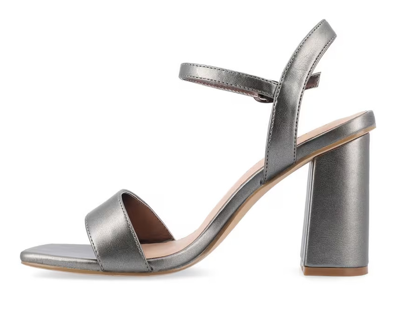 Journee Tivona Women Pewter Ankle Strap Heels Block Heel Size 9.5M New