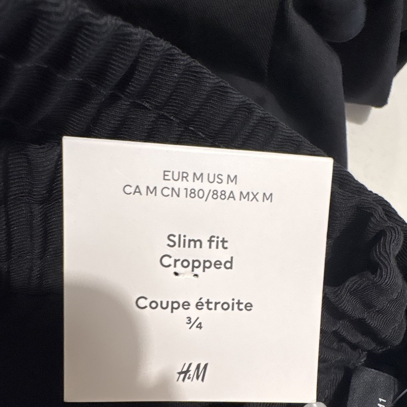 H&M men Black Slim Fit Cropped Stretch Pants Elastic Waist, Size M gallery