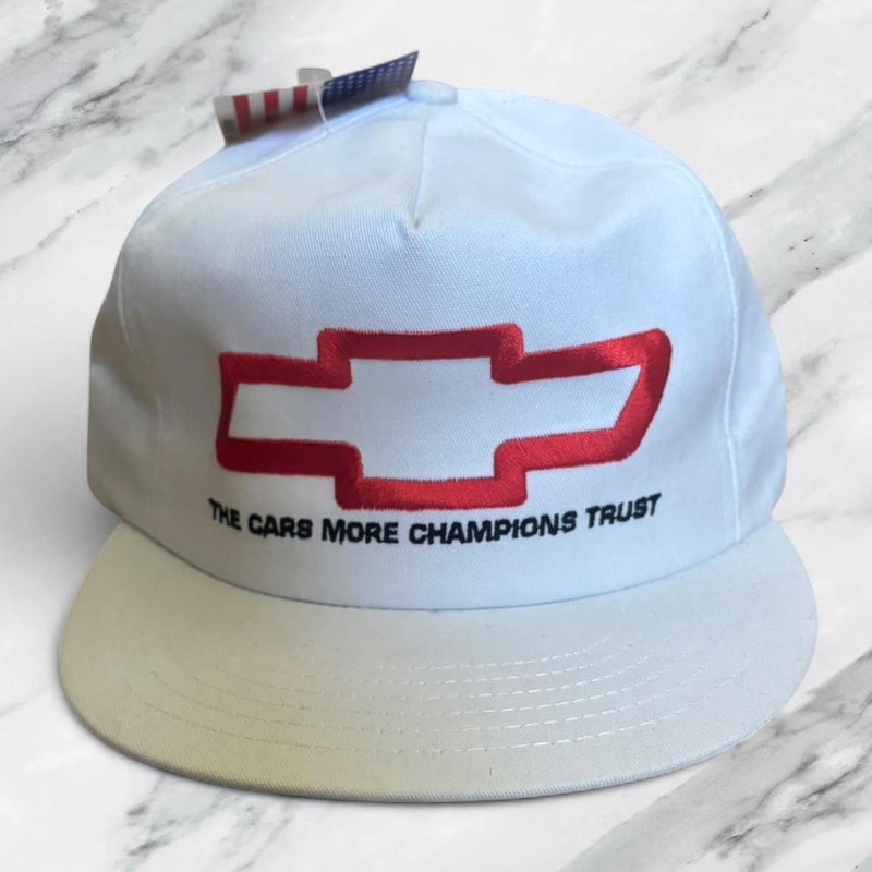 VTG NWT Chevy White Hat Sports Cap “The Cars More Champions Trust” Made in USA