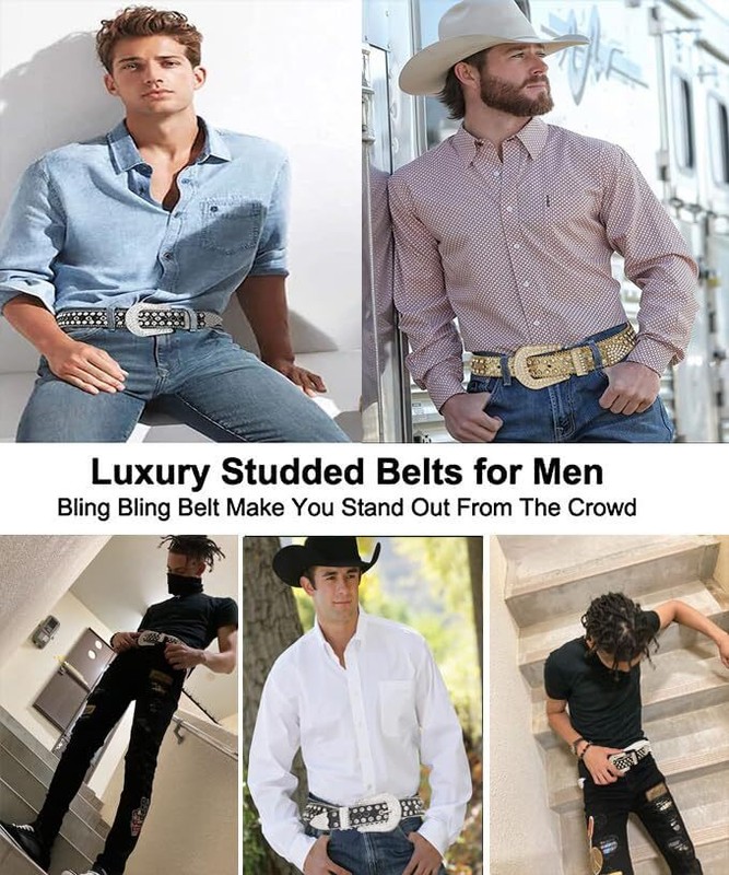 Men Fashion Rhinestone Belt Western Bling Studded Design Leather Belt for Jeans gallery