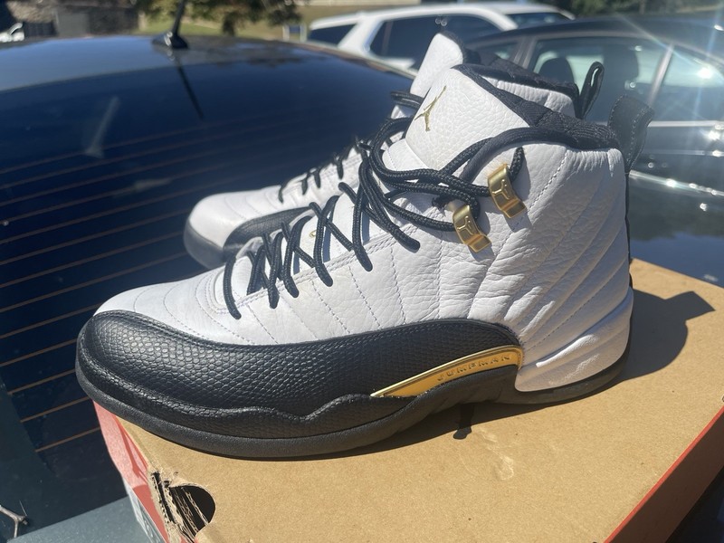 Jordan Air Jordan 12 White/Black/Gold Leather High Top Basketball Sneaker gallery