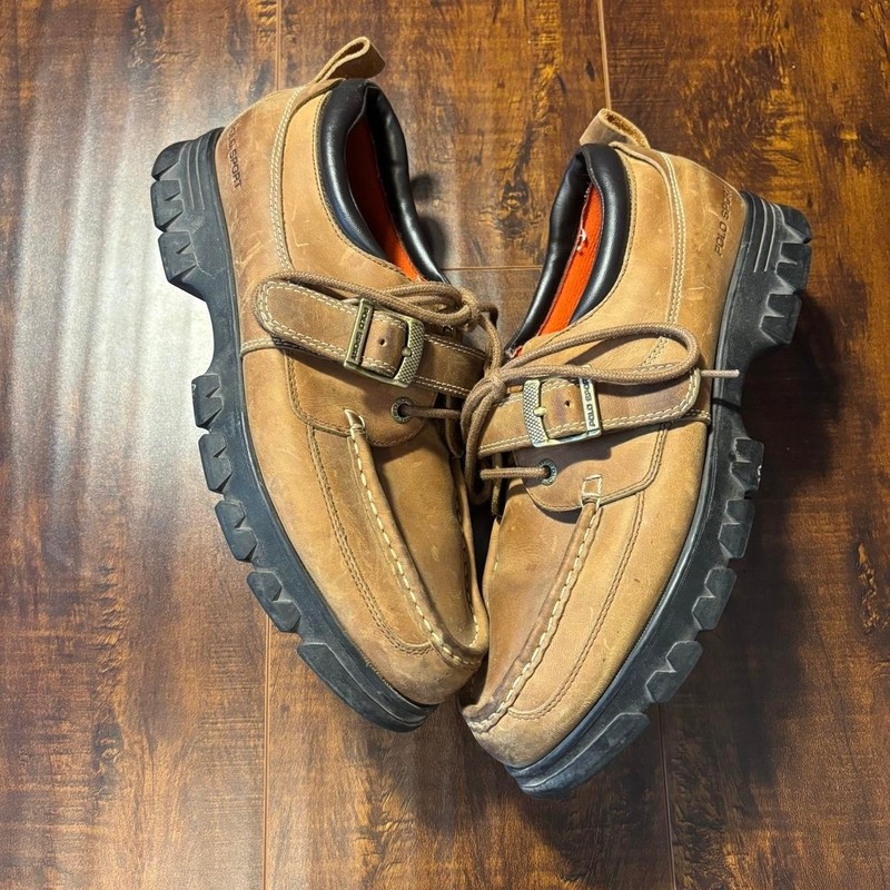 Vintage Polo Ralph Lauren Leather Boat Shoes Brown Moccasin Loafers Size 11D