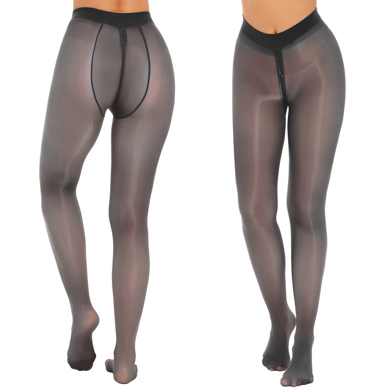Womens Zipper Crotch Sheer Pantyhose Stretchy See-through Tights Honeymoon Gift