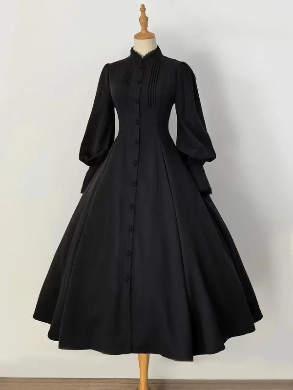 Hepburn France Style Gothic Lolita Dark Black Elegant A Line Dress Vintage Club gallery