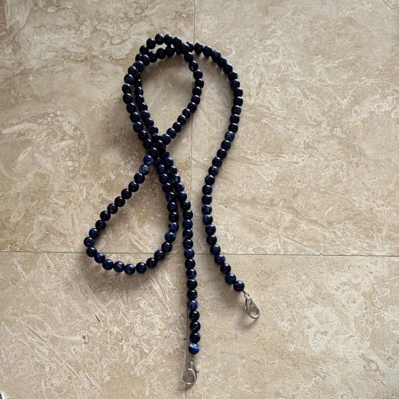 Blue Glass Beaded Necklace Ball/Bead Chain Hook Closure No Stone