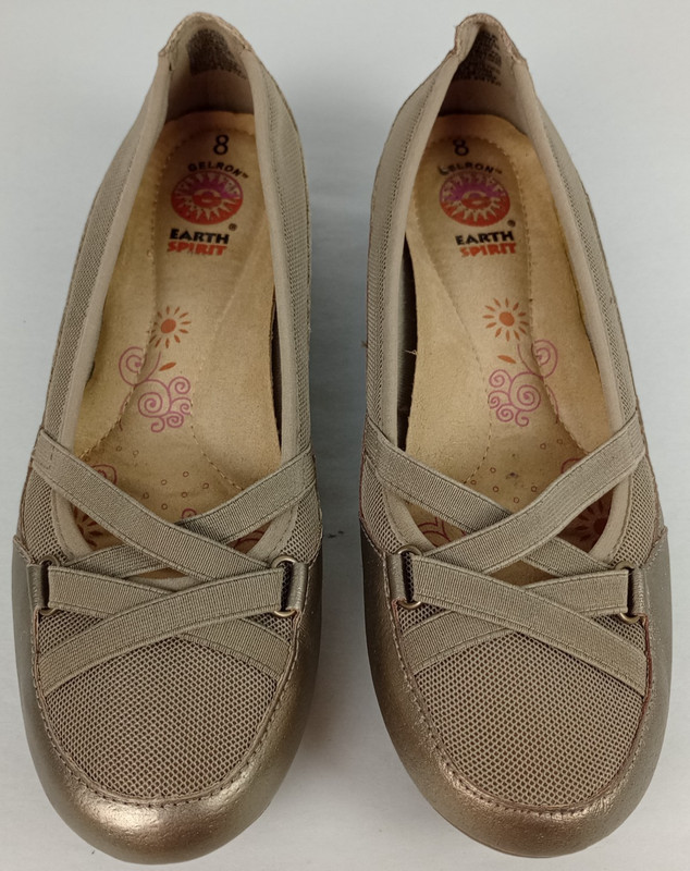 Earth Spirit Gelron Womens 8 Beige Gold Mesh Cross Elastic Peni Ballerina Flats gallery