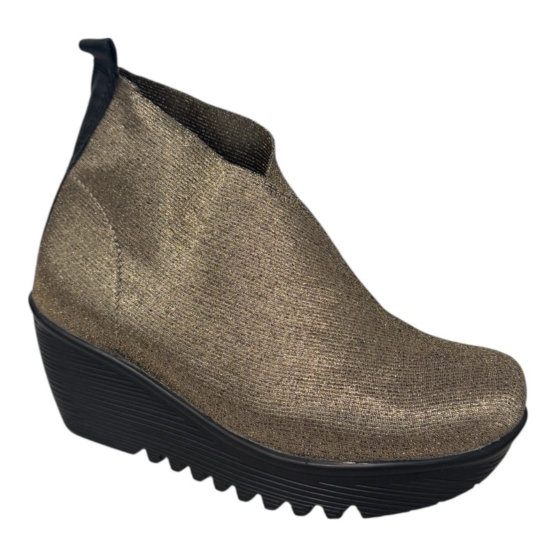 Bernie Mev Maile Elastic Bronze Wedge Comfort Booties Slip-On Shoe EU37/US 6 NWB