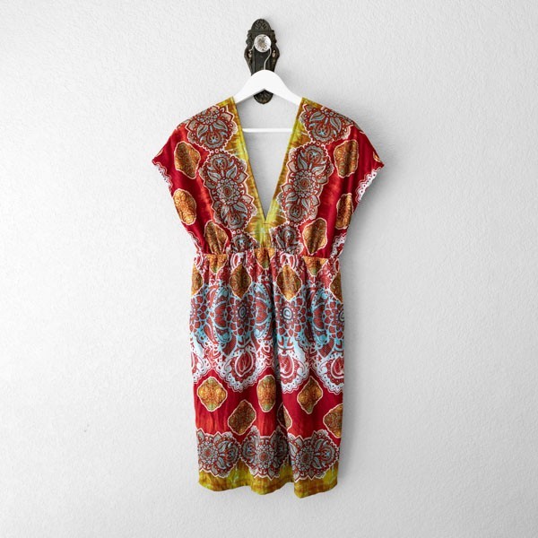 Maurices Boho Dress Large Multicolor Deep V Neck Lined Empire Waist Festival Mid