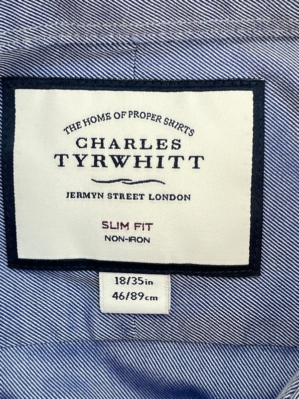 Charles Tyrwhitt Shirt Men 18-35/47 Blue 100% Cotton Slim Button Up French Cuff gallery
