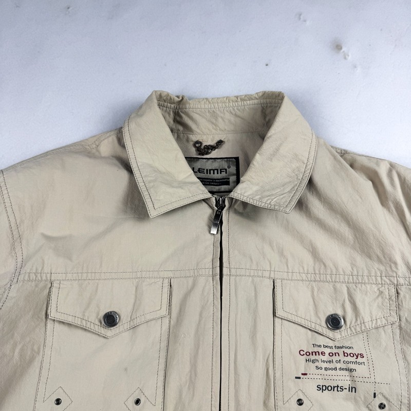 Mens Vintage Beige Utility Zip Jacket Lightweight Military Safari Field Y2K gallery
