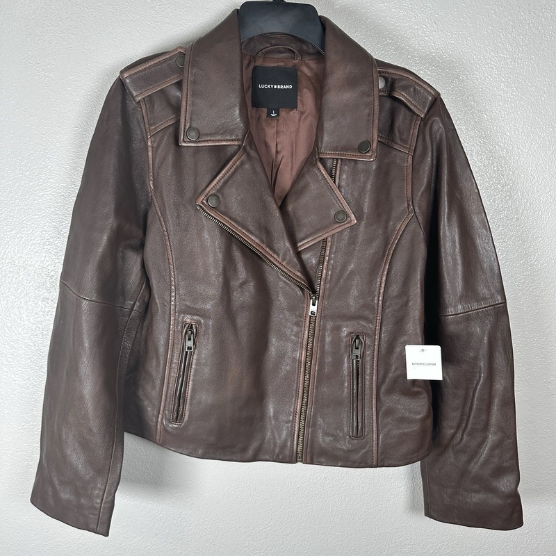 NEW Lucky Brand 100% Lamb Leather Moto Jacket Womens Size Large Chocolate Brown