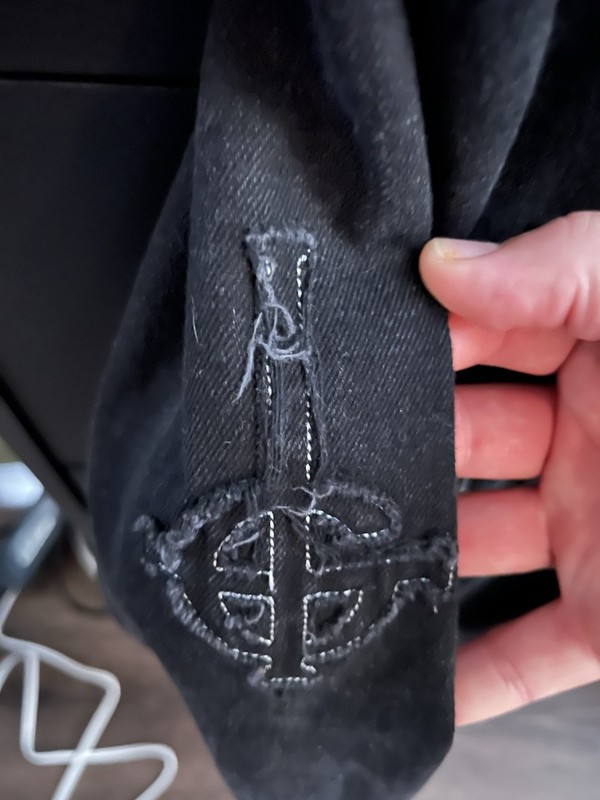 Ghost Men’s Black Denim Jacket XL Button Front Embroidered Logo Pockets Band gallery