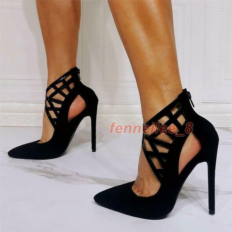 Sexy 44/45/46/47 Stilettos High Heel Pointy Toe Hollow Out Zipper Summer Shoes D gallery