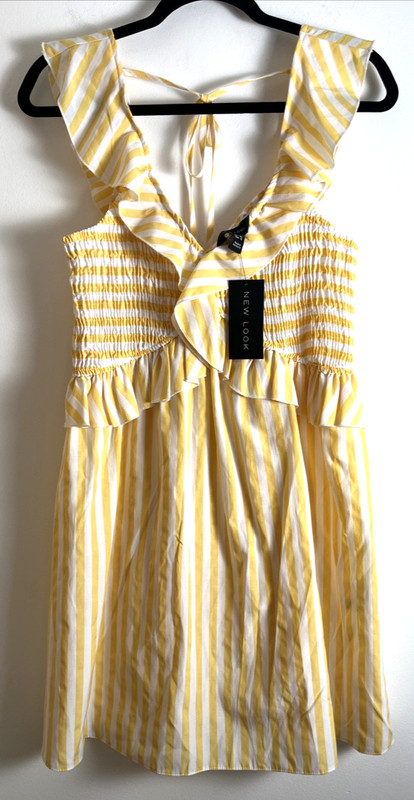 NEW LOOK – HALTERNECK SUMMER STRIPED DRESS – SIZE 14 – YELLOW