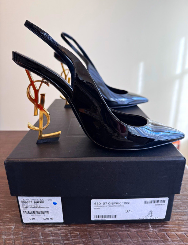 Saint Laurent Women’s Black Patent Leather Slingback Stiletto Heels EU 37+