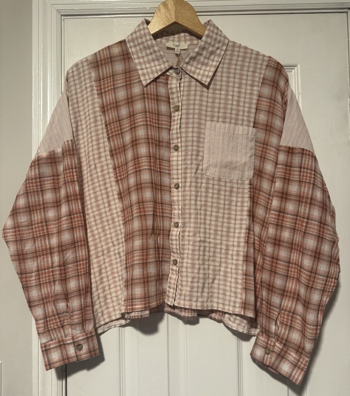 Women’s Easel Pink Patchwork Boho Blouse – Size Medium Oversized – NWT New!!