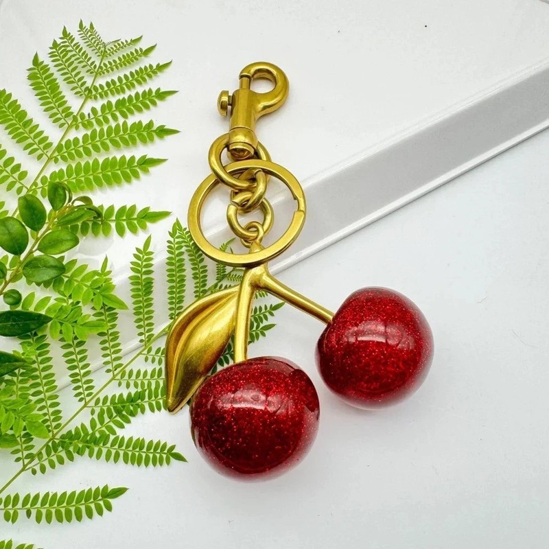 Coach Red Cherry Apple Bag Charm Keychain Resin Metal Brass Purse Decoration**** gallery