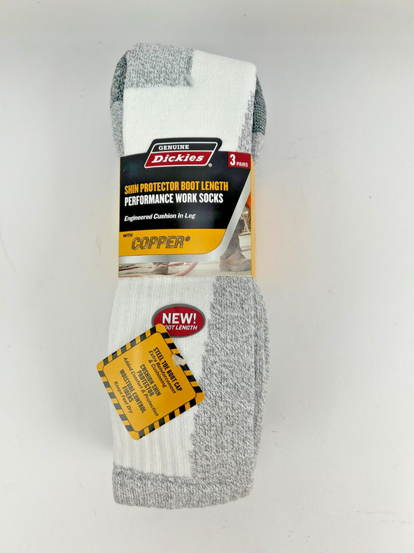 3 Pair Dickies Steel Toe Shin Protector Boot Length Work Sock White 6-12 Copper