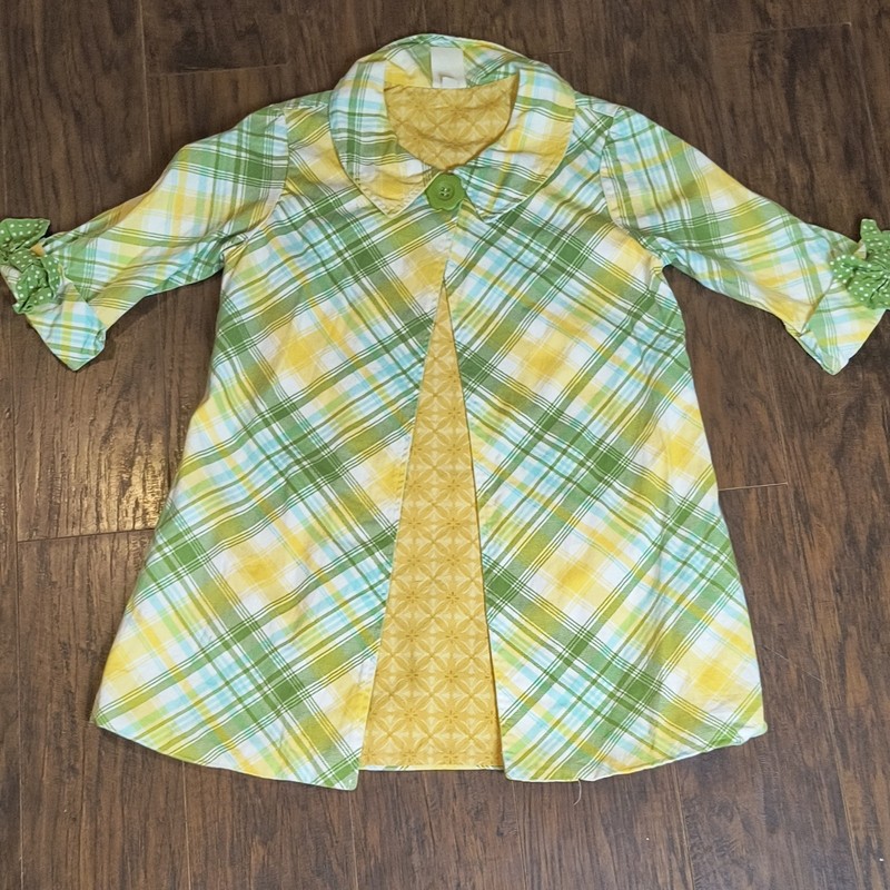Persnickety Green Yellow White Plaid Collared Button-Front Cotton Blouse 12
