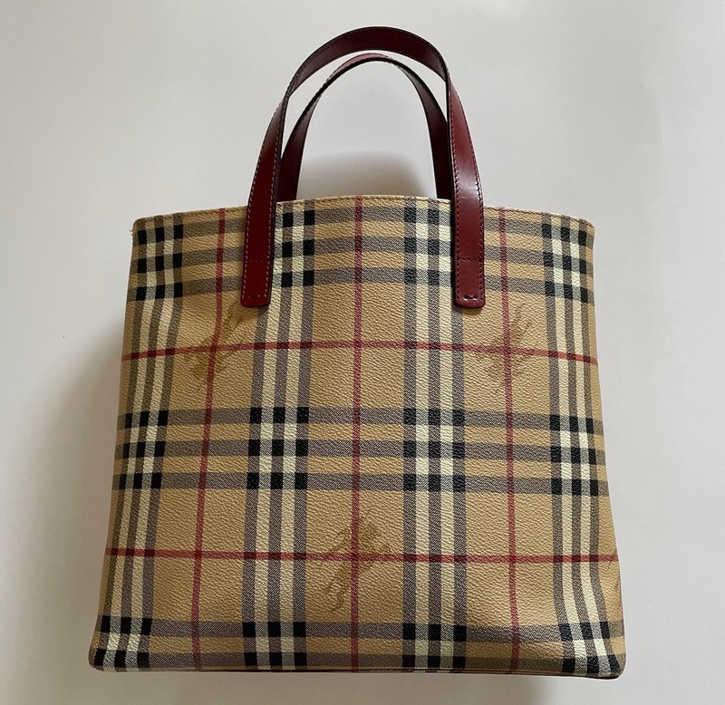 Vintage Burberry Haymarket Check Leather Tote Bag