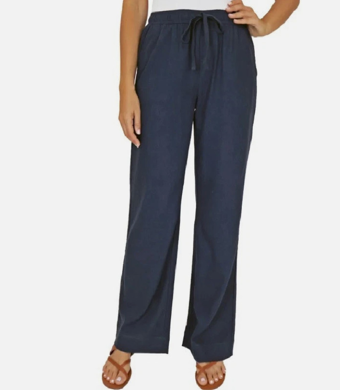 Briggs Women’s XL Linen Blend Navy Pull-On Pant Wide Relaxed Leg