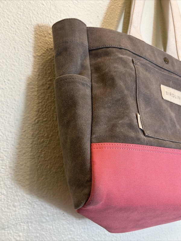 BIRDLING Medium Canvas Tote Bag Gray Pink Shoulder Interior Pouch 14x11x7 gallery