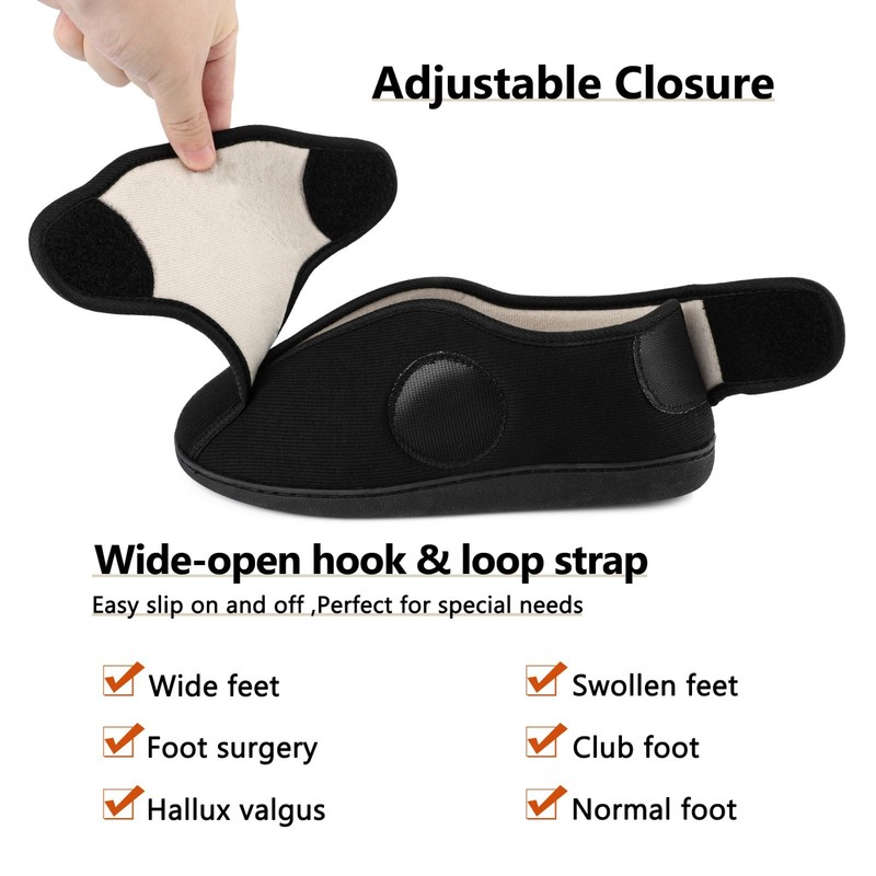 Mens Memory Foam Diabetic Boots Slippers Wide Feet Edema Swollen House Shoes gallery