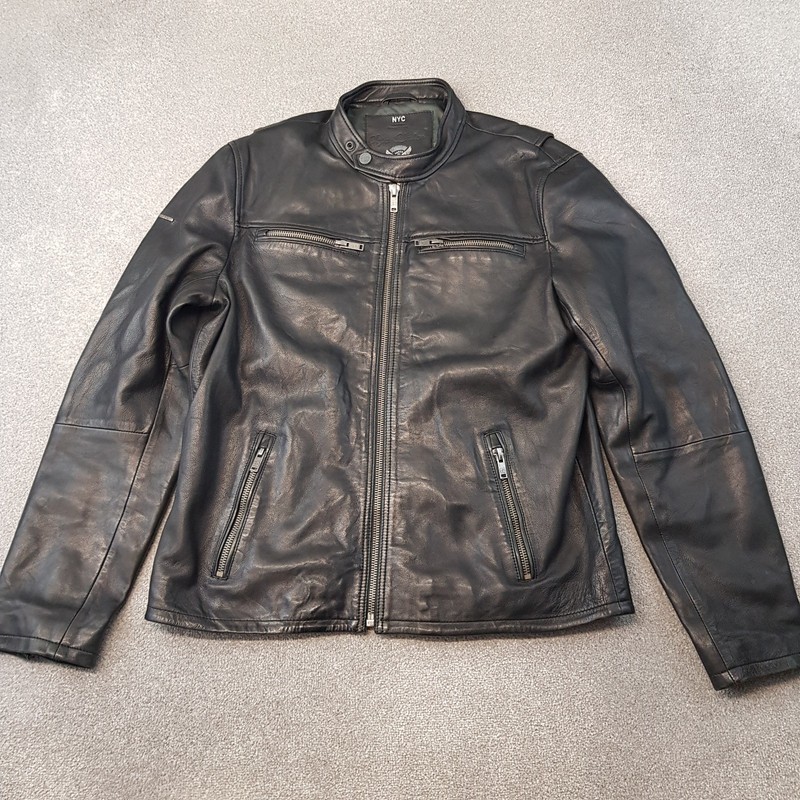 Superdry Men Jacket 2XL Black Leather Real Hero Biker Motorcycle Cafe Moto Racer