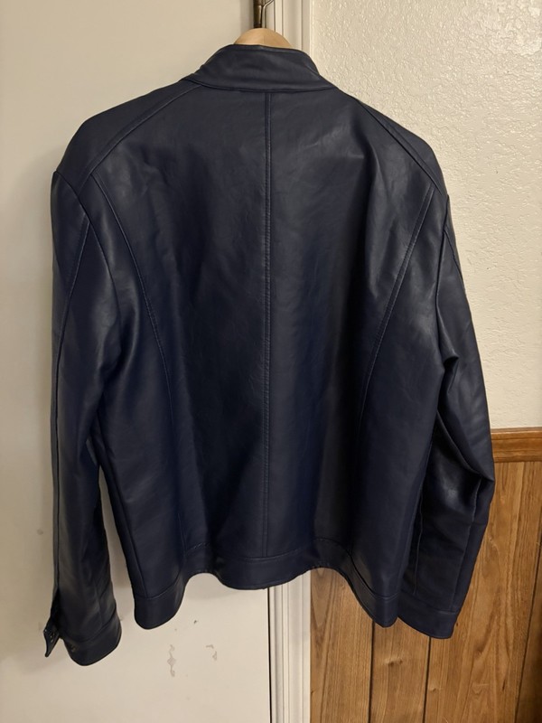 AC Luxury Collection Men's Blue Moto Biker Jacket Stand-Up Collar Full Zip L 46" gallery