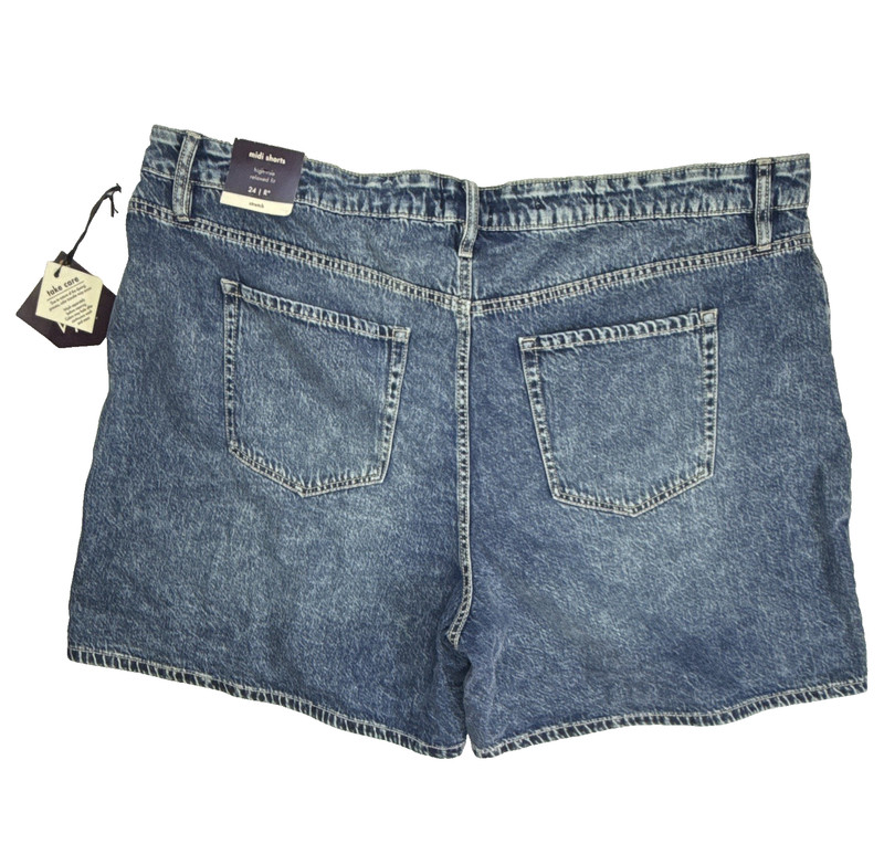 Ava & Viv Women's Plus 24 Blue Denim Midi Shorts High Rise Relaxed Stretch gallery