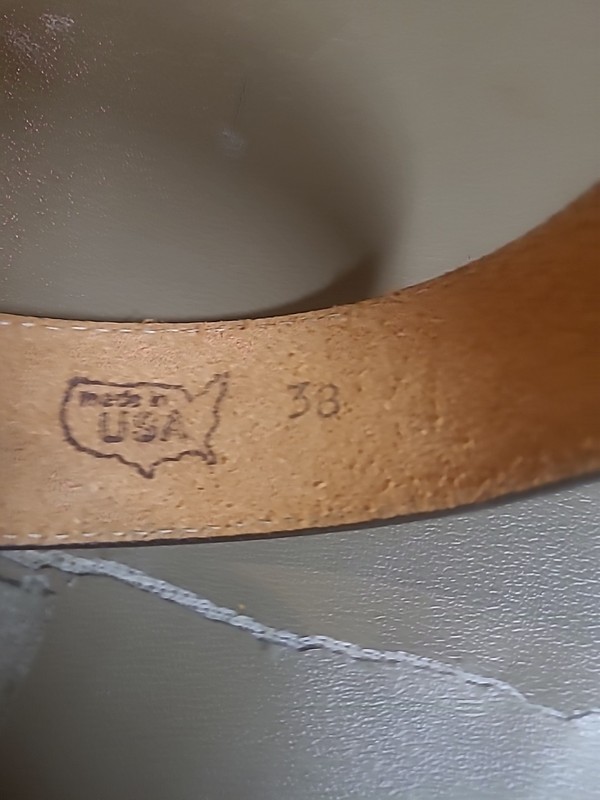 Bonded Leather On Split Leather Belt 5238 sz 32 Made USA Brass Buckle Western gallery