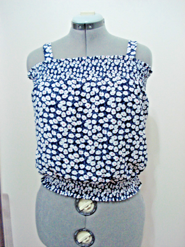 Sienna Sky Ditsy Floral Tank Crop Top Shirt Smocked Waist, Sleeveless Size M