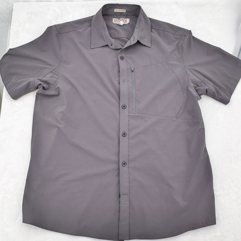Duluth Trading Untucked Short Sleeve Button Shirt Gray Mens Size L Standard Fit
