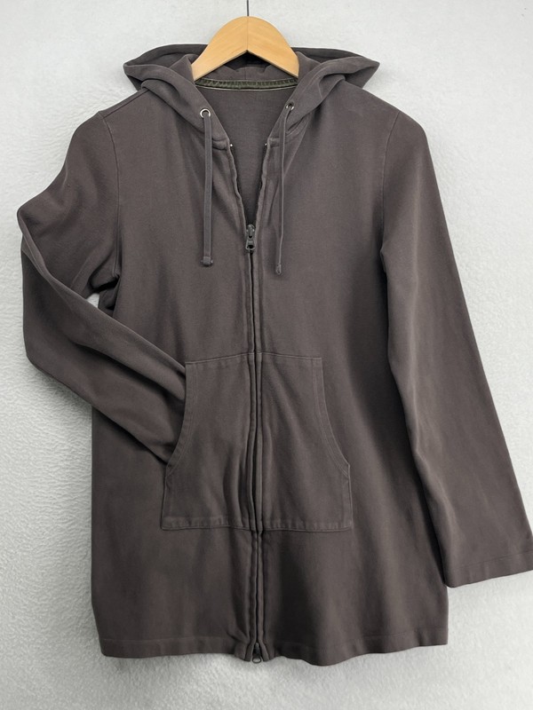 EILEEN FISHER Jacket PP Organic Cotton Heavy Brushed Jersey Full Zip Hoodie Gray