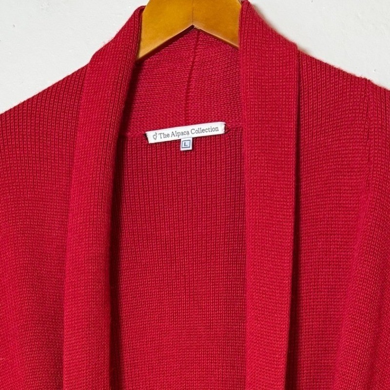 The Alpaca Collection Women Cardigan Large Red Open Front Shawl Pocket Luxury gallery