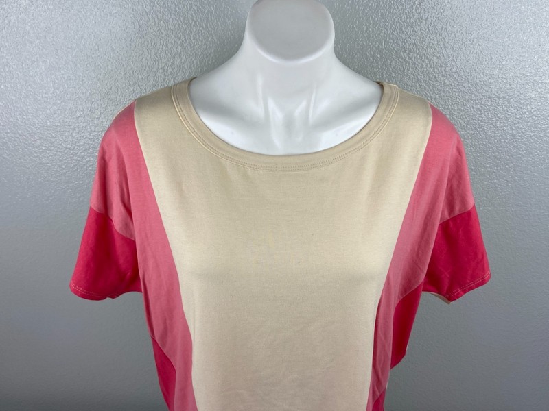 BiBi Women Medium Pink Tan Top Wide Stripe Long Sleeve Casual NWT gallery
